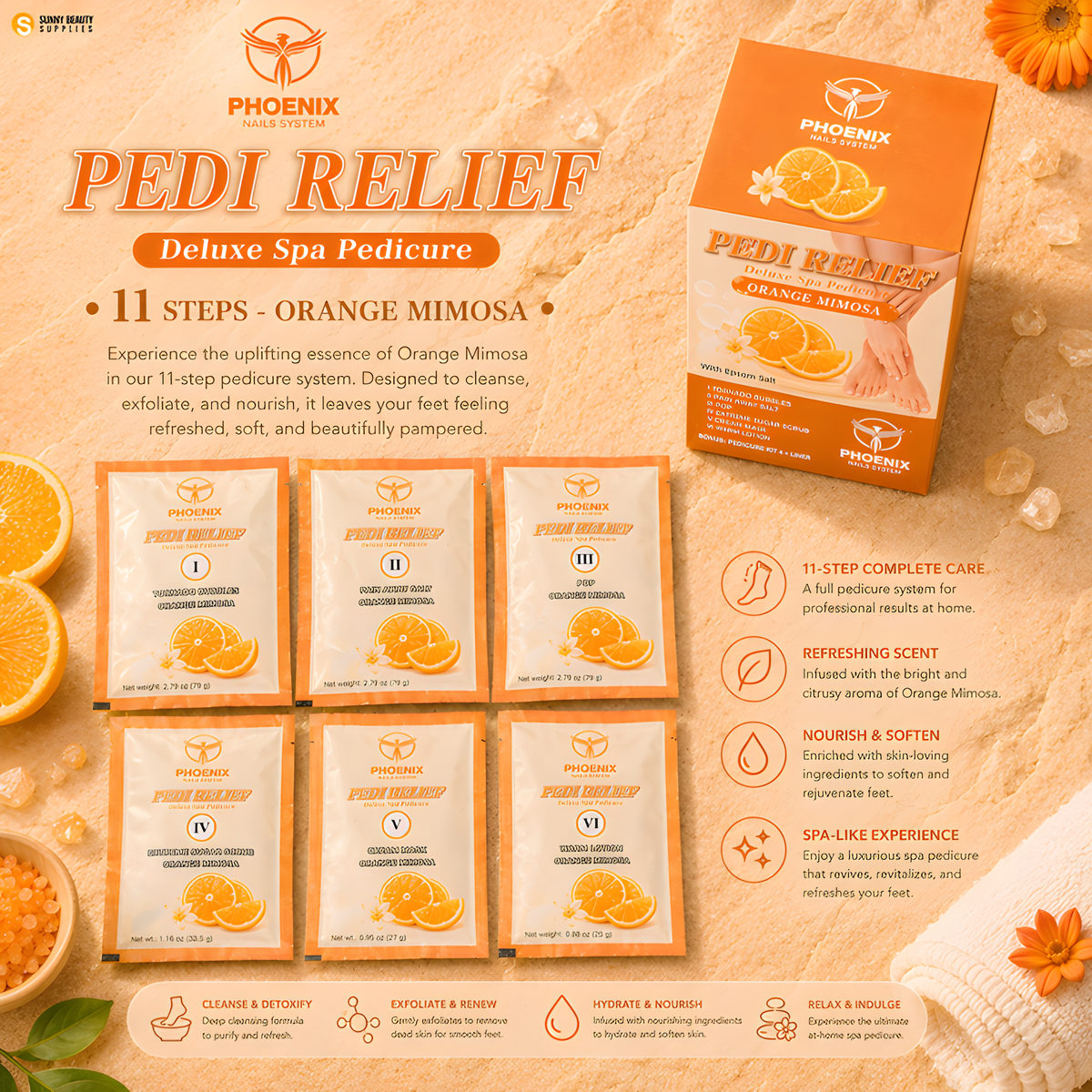 PHOENIX Pedi Relief Deluxe Spa Pedicure 11 Steps - Orange Mimosa
