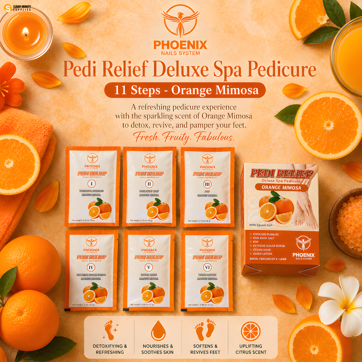 PHOENIX Pedi Relief Deluxe Spa Pedicure 11 Steps - Orange Mimosa