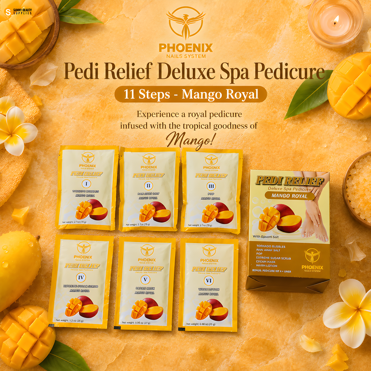 PHOENIX Pedi Relief Deluxe Spa Pedicure 11 Steps - Mango Royal