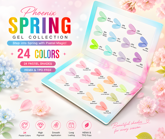 Phoenix Spring Gel Collection 24 Colors - Free Extra 24 Gels + 1 Color Book + Vali + Free 6 MS Acrylic Powders 2oz